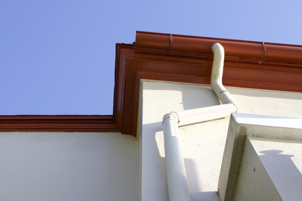 Gutter and downspout system on home exterior